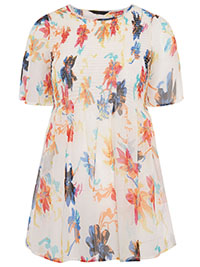 Curve IVORY Floral Print Shirred Peplum Top - Plus Size 16 to 24