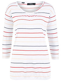 WHITE Pure Cotton Striped Bubble Hem Top - Size 10/12 to 18/20 (S to L)