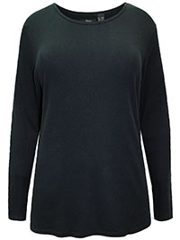 BLACK Pure Cotton Long Sleeve Ribbed Top - Plus Size 14/16 to 30/32 (M to 3XL)