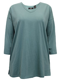 DUCK-EGG Cotton Rich 3/4 Sleeve Top - Size 10/12 to 30/32 (S to 3XL)