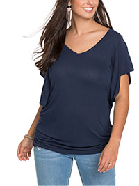 NAVY V-Neck Flutter Sleeve Top - Plus Size 18/20 (L)