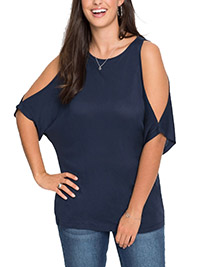NAVY Round Neck Cold Shoulder Top - Size 10/12 to 30/32