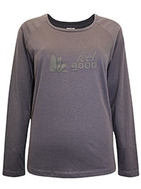 CHARCOAL Cotton Rich Embossed 'Feel Good' Slogan Top - Size 10/12 to 26/28