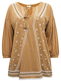 COFFEE Pure Cotton Embroidered Tassel Detail Top - Size 6 to 14/16 (XS to L) COFFEE Pure Cotton Embroidered Tassel Detail Top - Size 6 to 14/16 (XS to L)