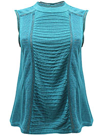 GREEN Sleeveless Ladder Trim Pintuck Top - Plus Size 18 (XL)