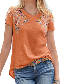 APRICOT Pure Cotton Embroidered Cascading Florals Split Back Top - Size 6 to 18 (XS to XL)