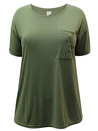 KHAKI Pure Cotton Short Sleeve Pocket T-Shirt - Plus Size 18/20 (L)