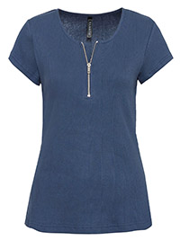 INDIGO Pure Cotton Ribbed Half Zip Top - Size 10/12 (S)