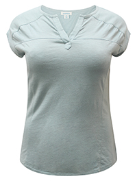 SKY-BLUE Pure Cotton Notch Neck Cap Sleeve Top - Size 6 to 18 (XS to XL)