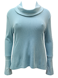 SKY-BLUE Pure Cotton Textured Cowl Neck Top - Size 8 to 18 (S to XL)