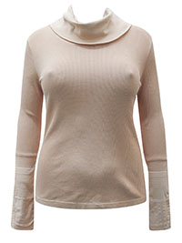DUSTY-PINK Pure Cotton Textured Cowl Neck Top - Size 6 to 18 (XS to XL)
