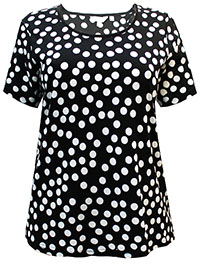 BLACK Pure Cotton Spot Short Sleeve Top - Plus Size 14 to 32