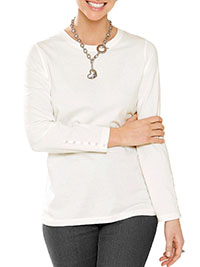 IVORY Pure Cotton Long Sleeve Button Detail Top - Plus Size 12 to 28