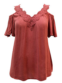 RUST Cold Shoulder Crinkle Blouse - Plus Size 16 to 18