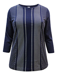 NAVY Pure Cotton Mixed Spot Print 3/4 Sleeve Top - Plus Size 16 to 26