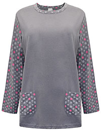 GREY Pure Cotton Spotted Long Sleeve Top - Plus Size 14/16 to 22/24