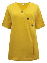 OCHRE Pure Cotton Button Detail Wrap Top - Plus Size 14 to 24