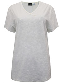 IVORY Pure Cotton Button Detail Short Sleeve Top - Size 10/12 to 26/28 (S to XXL)