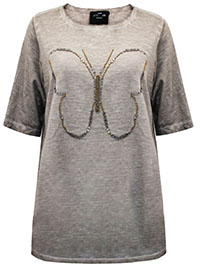 GREY Pure Cotton Bead Embellished Butterfly Top - Size 10/12 to 22/24 (S to XL)