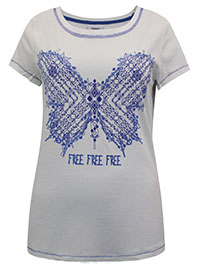 WHITE Pure Cotton Butterfly Slogan Tee - Size 12 to 14 (EU 38 to 40)