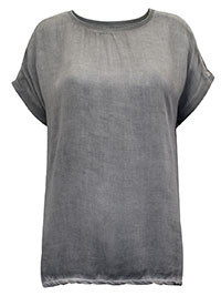 GREY Short Sleeve Dipped Hem Top - Size 10 to 18 (S to XXL)