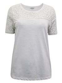 IVORY Pure Cotton Lace Insert Short Sleeve Top - Size 10 to 16 (S to XL)