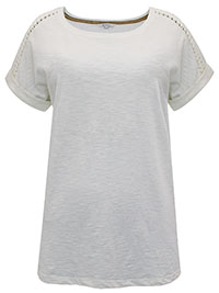 IVORY Pure Cotton Lattice Shoulder Top - Size 12 (M)
