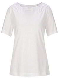 IVORY Modal Blend Crochet Detail Short Sleeve Top - Size 10 to 28