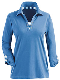 SKY-BLUE Pure Cotton Eyelet Detail 3Q Sleeve Top - Plus Size 20 to 28
