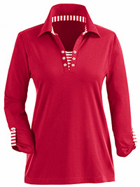 RED Pure Cotton Eyelet Detail 3Q Sleeve Top - Plus Size 20 to 28