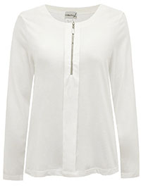 IVORY Modal Blend Long Sleeve Half Zip Top - Size 10 to 28