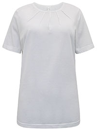 WHITE Pure Cotton Pleat Detail T-Shirt - Plus Size 12 to 26