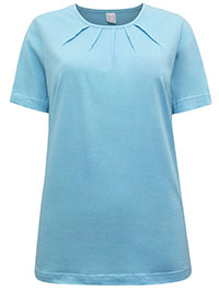 LIGHT-BLUE Pure Cotton Pleat Detail T-Shirt - Plus Size 12 to 30
