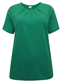 GREEN Pure Cotton Pleat Detail T-Shirt - Plus Size 12 to 30