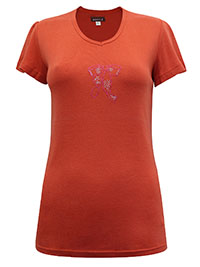 ORANGE Pure Cotton V-Neck Rhinestone Bow T-Shirt - Size 10/12 (L)