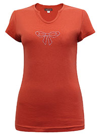 ORANGE Pure Cotton Rhinestone Bow T-Shirt - Size 10/12 to 12/14 (L to XL)