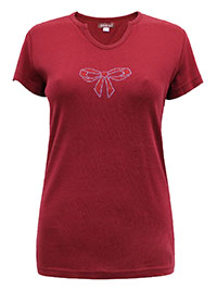 DEEP-RED Pure Cotton Rhinestone Bow T-Shirt - Size 6/8 to 12/14 (S to XL)