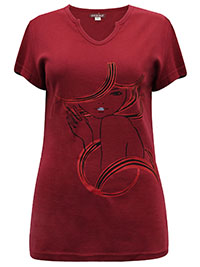 DEEP-RED Pure Cotton Placement Print T-Shirt - Size 6/8 to 12/14 (S to XL)