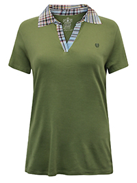 GREEN Pure Cotton Printed Collar Short Sleeve Top - Plus Size 12/14 to 20 (M to XL)