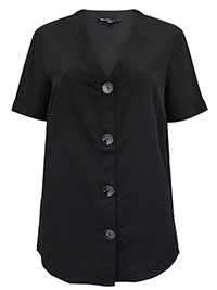 BLACK Button Through Woven Top - Size 12 to 16