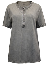 GREY Pure Cotton Short Sleeve Henley Top - Plus Size 14/16 to 22/24 (M to XL)