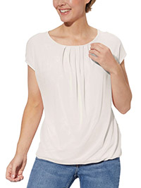 IVORY Modal Blend Pleat Detail Mesh Sleeve Top - Size 10 to 28