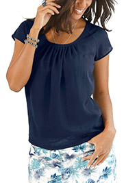 NAVY Modal Blend Pleat Detail Mesh Sleeve Top - Size 10 to 28