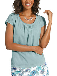 SPEARMINT Modal Blend Pleat Detail Mesh Sleeve Top - Size 10 to 26
