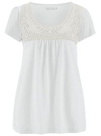WHITE/CREAM Pure Cotton Crochet Trim Top - Size 10/12 to 30/32 (S to 3XL)