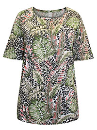 MULTI Pure Cotton Tropical Print T-Shirt - Plus Size 12 to 24