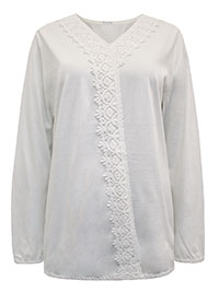 IVORY Pure Cotton Crochet Detail Bubble Hem Top - Plus Size 14 to 28