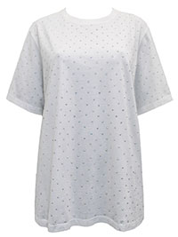 WHITE Pure Cotton Rhinestone Front T-Shirt - Size 12 to 14