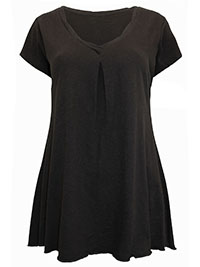 BLACK Pure Cotton Twisted Neckline Open Pleat Top - Size 8/10 (EU 34/36)