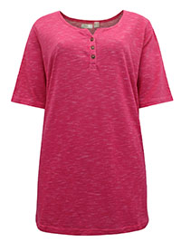 PINK Melange Short Sleeve Jersey Knit Henley Top - Plus Size 18/20 to 30/32 (L to 3XL)